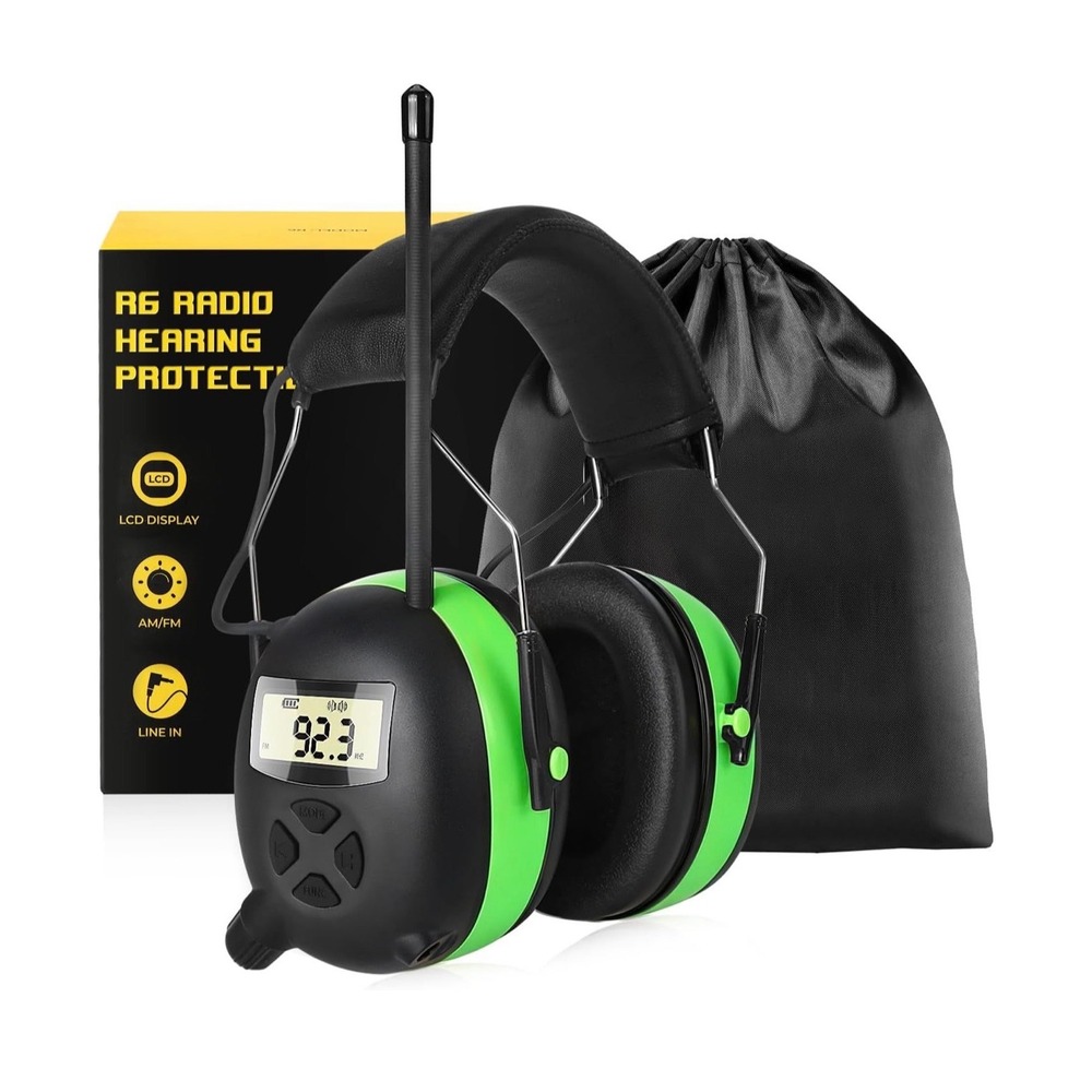 BJKing R6 AM/FM Radio Headphones 30dB Hearing Protection Safety Ear Muffs Green